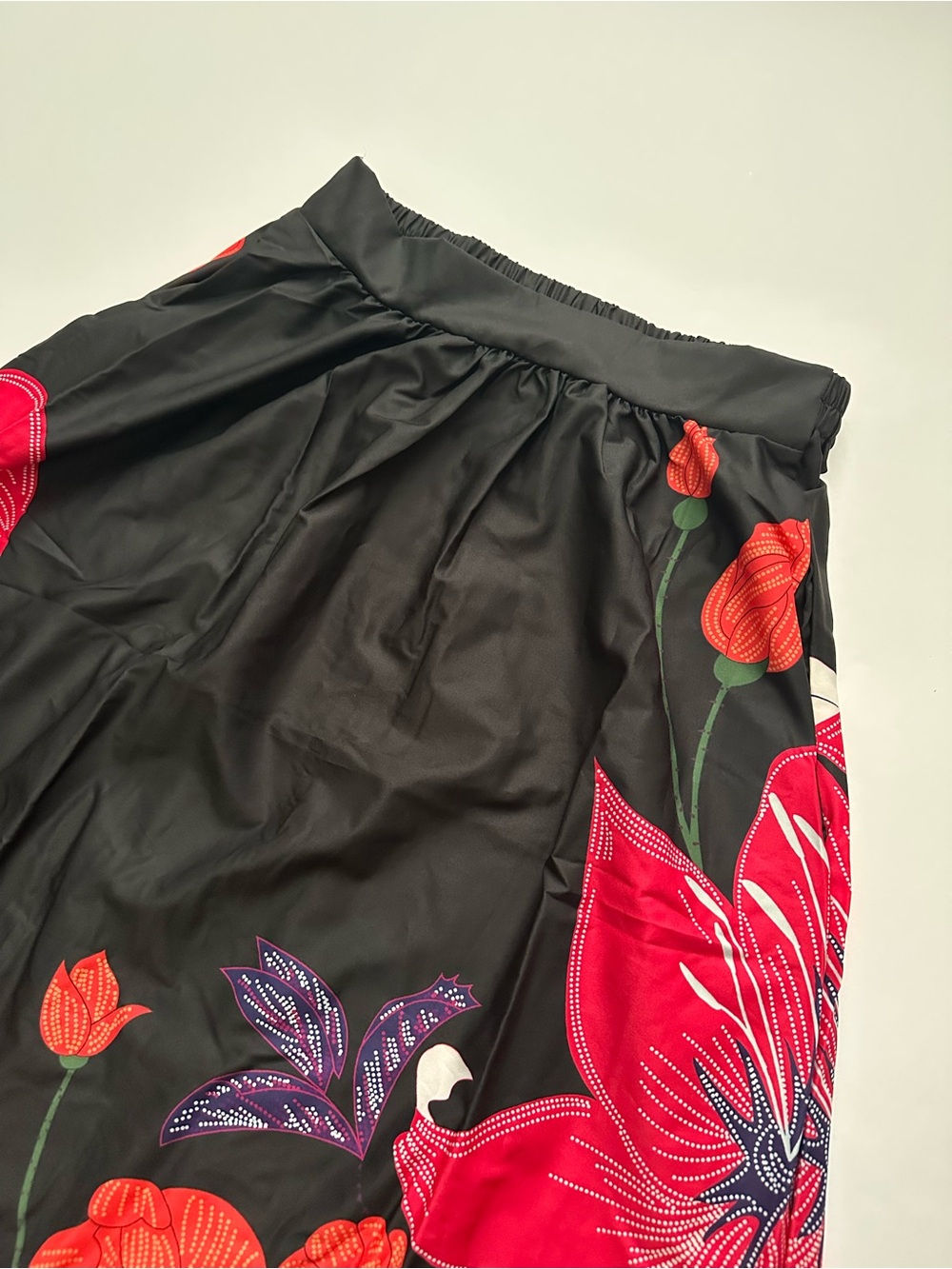 Black Floral Maxi Skirt with Vibrant Pink & Red Blooms - Picture 3 of 5